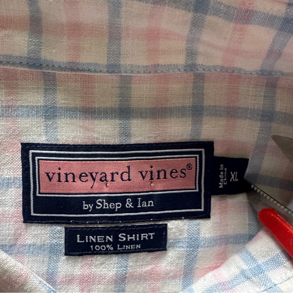 Vineyard Vines XL Shep & Ian Pink and Blue Linen Shirt - Picture 9 of 10